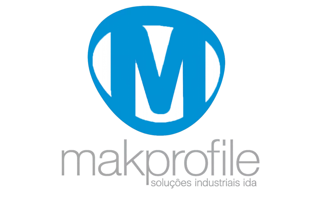 Logótipo Makprofile, com a letra M branca sobre uma forma azul arredondada
